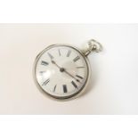 George III silver pair cased verge pocket watch, Birmingham 1805, plain outer case, 44mm white