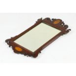 Small mahogany and inlaid fretwork wall mirror, 19th Century, width 36.5cm, height 63cm