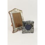 Modern silver photograph frame, Birmingham 1975, shaped rectangular form backed with mahogany, photo