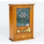 Allwin oak cased penny in the slot arcade game, un-named, width 45cm, height 65.5cm, depth 20cm (1