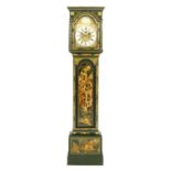 Green japanned lacquered longcase clock by William Lambert, London, having a brass 12'' arched