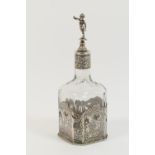 Dutch silver mounted glass scent flask, late 19th Century, having a figural stopper (glued), over