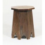 Unusual Arts and Crafts period oak octagonal box stool, width 43cm, height 53cm