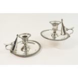 Pair of Victorian silver plated chamber sticks, gadrooned edge, complete with snuffers, 15cm