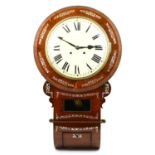 Victorian rosewood and mother of pearl inlaid drop trunk wall clock, circa 1840-60, the dial with