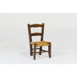 Victorian apprentice piece fruitwood chair, traditional bar back design, with string seat, square