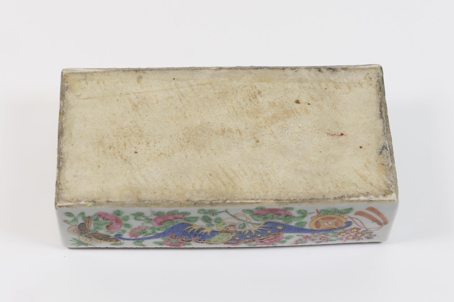 Chinese scholar's famille rose box and cover, early 19th Century, rectangular form, the lid - Image 4 of 10