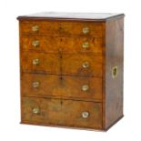 Victorian burr walnut collector's chest, fitted with five graduated drawers with faceted glass