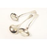 Three George III silver fiddle pattern sauce ladles, maker TB, London 1811, weight approx. 169g (5.