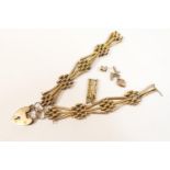 9ct gold gate and brick link bracelet, with padlock clasp (damaged), weight approx. 17.9g