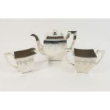 Eastern white metal three piece tea service, possibly Japanese, circa 1900, comprising square