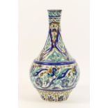 Persian Iznik bottle vase, 19th Century, moulded and decorated with intertwining flowers and