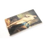 Silver cigarette case, Birmingham 1949, decorated with a varnished print of a nude after William