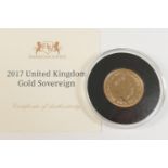 Elizabeth II sovereign, 2017 (UNC), weight approx. 8g, in presentation case