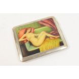 George V silver cigarette case, Chester 1933, decorated with a reclining nude, 10cm x 8cm, weight