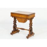 Victorian walnut and satinwood inlaid games/work table, circa 1850, the rectangular top with