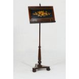 Rosewood and marquetry adjustable music stand, 19th Century but made up, the lectern panel inlaid