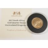 South Africa gold 1/4 Krugerrand, 2017 (UNC), weight approx. 8.5g