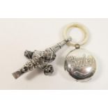 Late Victorian silver baby's rattle, by George Unite, Birmingham 1899, with whistle mouthpiece