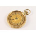 Edwardian lady's 18ct gold fob watch, London import marks for 1907, 29mm gilt chased and matted dial