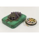 Malachite and amethyst paperweight, late 19th Century, worked as a bunch of grapes on a