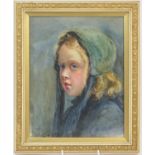 English School (Circa 1900), Portrait of a young girl in a green bonnet, watercolour, 26cm x 21cm (