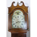 Mahogany and inlaid 30 hour longcase clock, early 19th Century, 13'' painted dial with floral