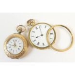 Edwardian lady's 18ct gold fob watch, white enamelled dial with Roman numerals, foliate chased