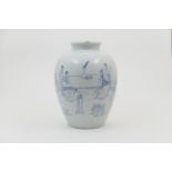 Annamese blue and white vase, 18th or 19th Century, ovoid form decorated with a couple seated at a