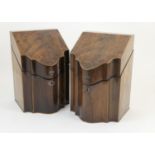 Pair of George III mahogany knife boxes, circa 1800, traditional sloping form, complete with