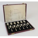 Cased set of modern silver tea and coffee spoons, various hallmarks and dates, cased, weight approx.