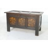 Oak and marquetry joined coffer, probably Yorkshire, late 17th Century, having a three recessed