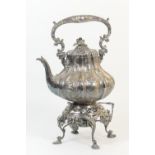 Elkington & Co. electroplated spirit kettle, circa 1870, melon shape with swing handle and hinged