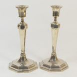Pair of George V silver candlesticks, by Hawksworth Eyre & Co., Birmingham 1934, with tapered