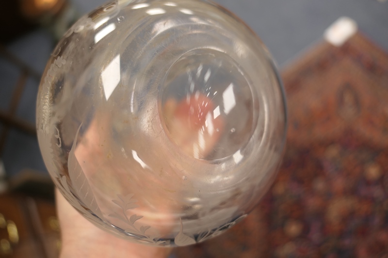 Victorian engraved glass claret jug, baluster form with faceted stopper, height 29cm; also an - Image 8 of 12