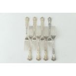 Six Victorian silver Queens pattern dessert forks, by Lias & Lias, London 1857/61, each engraved