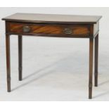 Mahogany bow front side table, 19th Century, the top with ebony line inlay and a reeded edge over