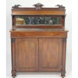 Victorian mahogany mirror back chiffonier, circa 1840-60, the back with a single shelf over a base