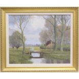 Willem Jacobus Alberts (1912-90), Springtime, a Dutch water meadow, signed oil on canvas, 40cm x
