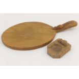 Mouseman oak cheese board, 36.5cm; also a Mouseman oak ashtray, 10cm (2) (Viewing is by