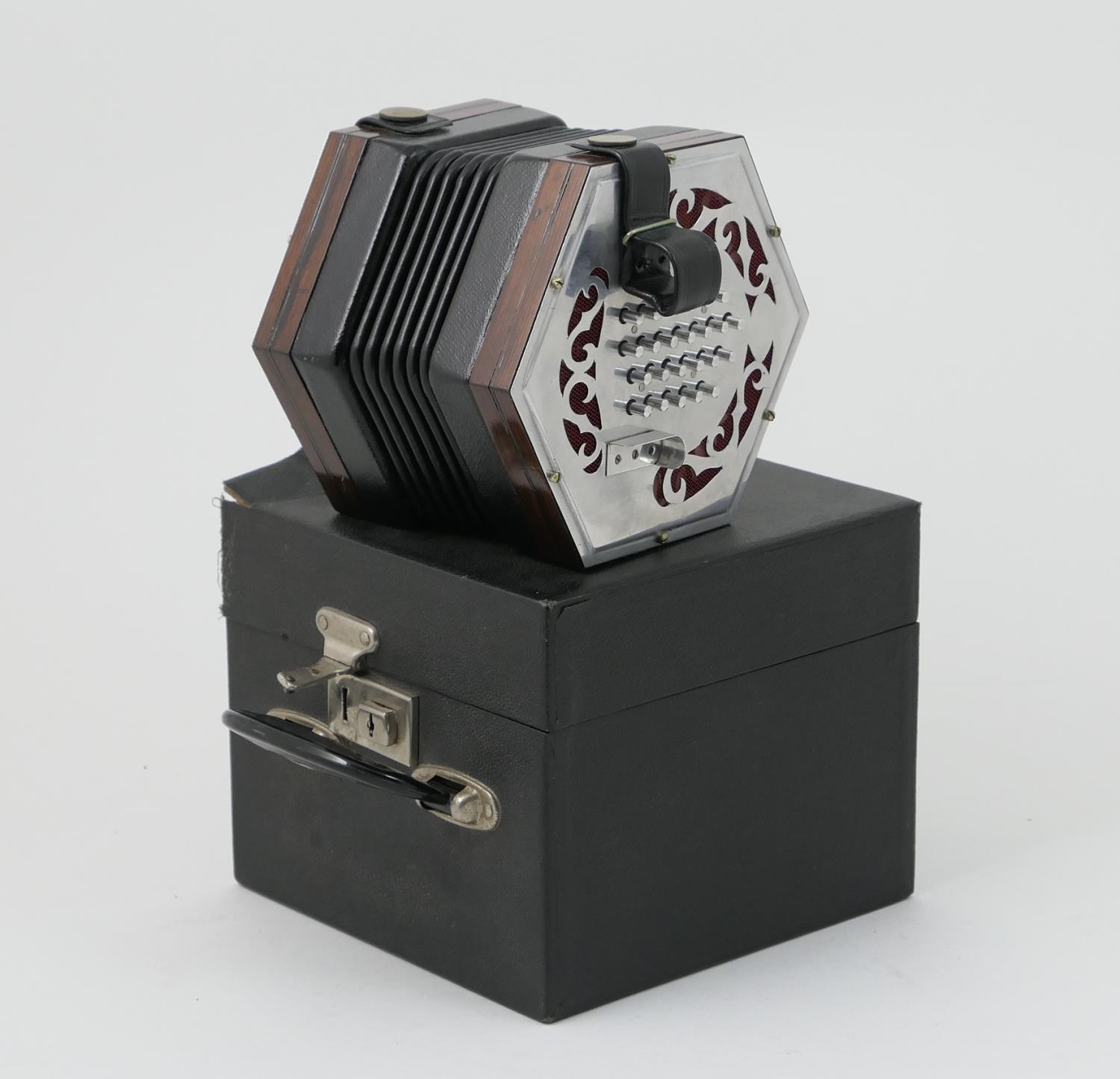 Henry Crabbe & Son concertina, circa 1960s/70s, 48 Anglo type, finished in rosewood and faced with