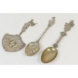 Two Dutch style white metal spoons, and another spoon inscribed 'Toronto 1990' (3), weight approx.