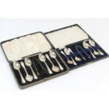 George V set of six silver dognose teaspoons, with sugar tongs, Birmingham 1926, case; also a