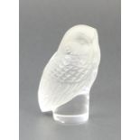 Modern Lalique owl paperweight, clear and frosted glass, engraved mark 'Lalique France', height 8.