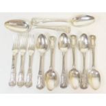 Pair of George IV silver Kings hourglass pattern table spoons, Eley & Fearn, London 1822; also a set