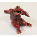 Bernard Moore flambe frog, modelled as if startled, with original glass eyes, apparently unmarked,