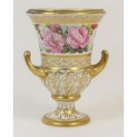 English porcelain vase, circa 1820, campagna form finely decorated with a band of wild flowers in