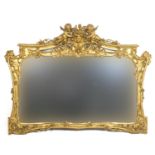 Good early Victorian moulded gilt gesso overmantel mirror, circa 1845, shaped rectangular plate