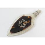 Unusual late Victorian cut glass and tortoiseshell mounted scent bottle, flattened tear shape, the