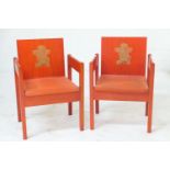 Pair of Prince of Wales Investiture chairs, 1969, designed by Lord Snowdon, with original orange pad